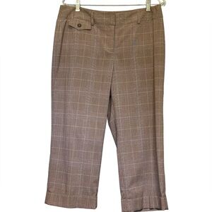 STYLE & CO WOMENS WIDE LEG BROWN PLAID CROPPED PANTS SIZE 12 STRETCH